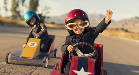 Kid winning kart race